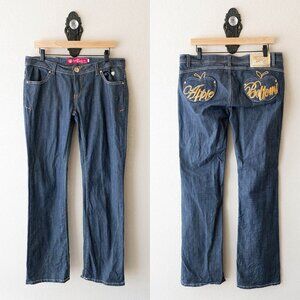 Vintage Apple Bottom Jeans Size 11/12 Y2K Bling Bootcut Denim with Gold Sequins